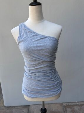 DIANE VON FURSTENBERG DVF One Shoulder Ruched Bodycon Top - Light Heather Gray